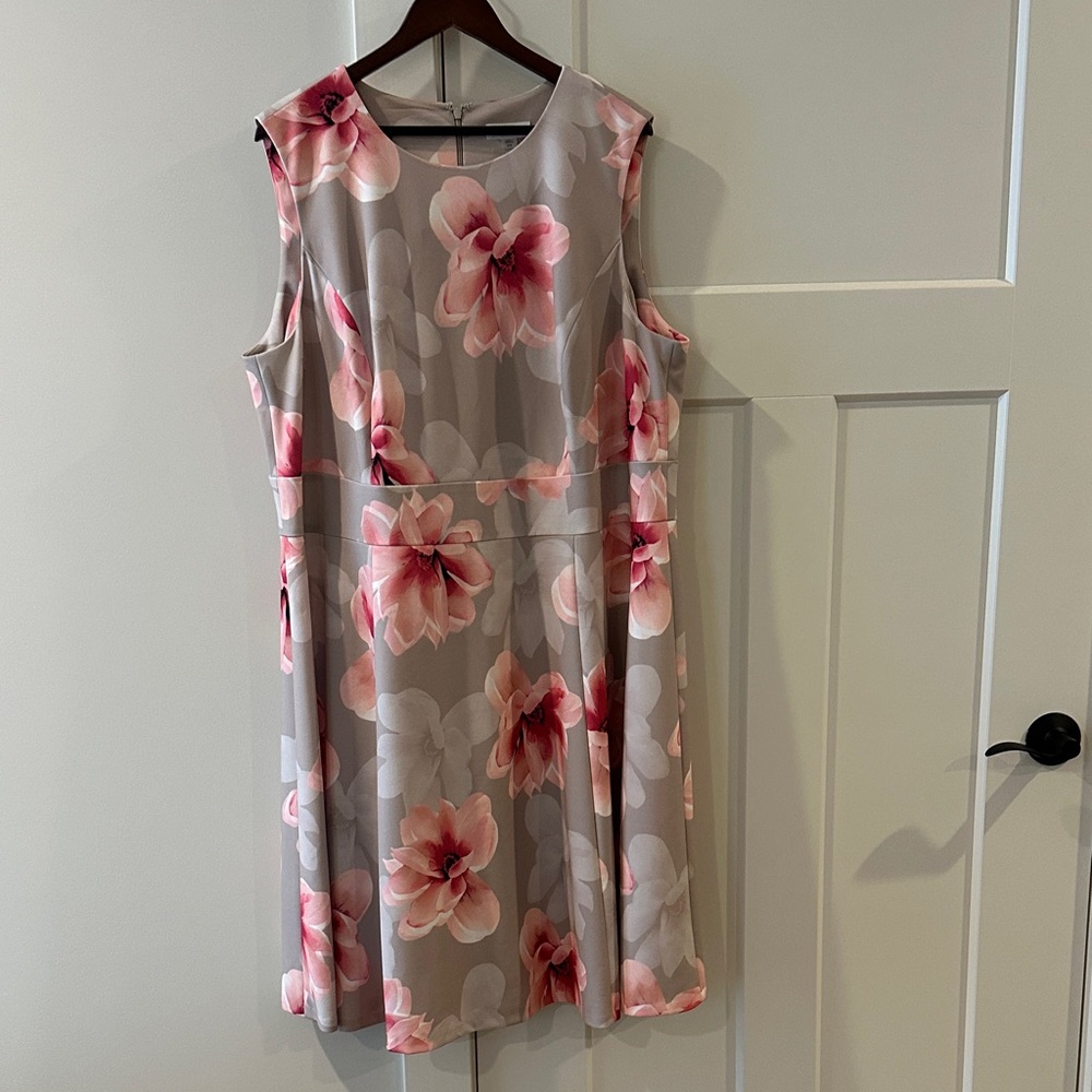 Calvin Klein Pink and Gray Floral Midi Dress